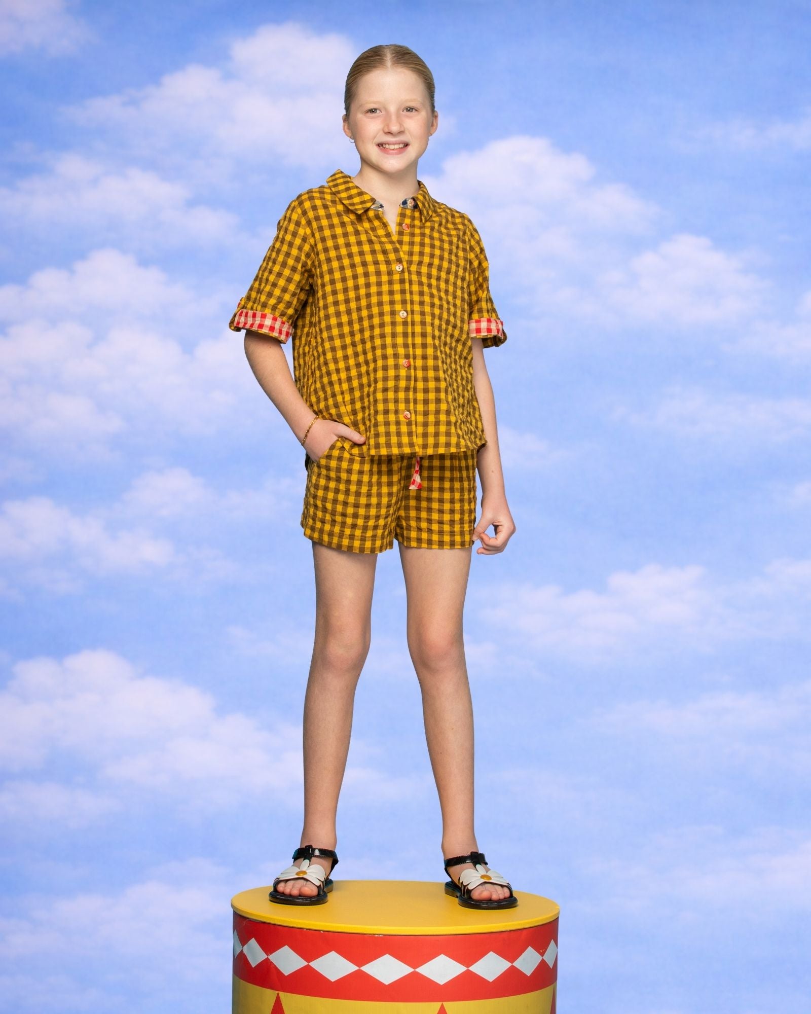 Kids Keiko Short - Mustard Seersucker