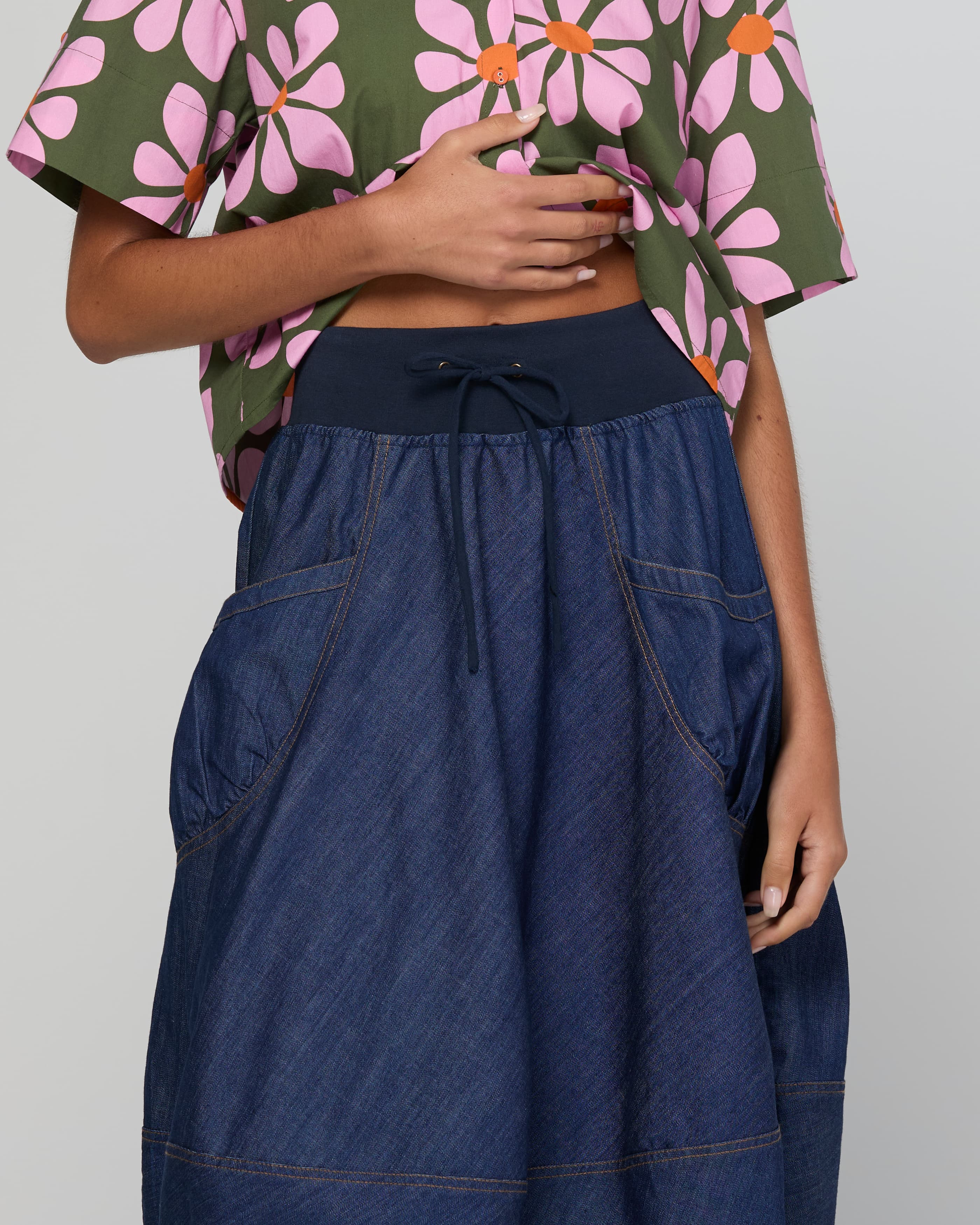 Guru Skirt - Dark Denim Contrast Stitching