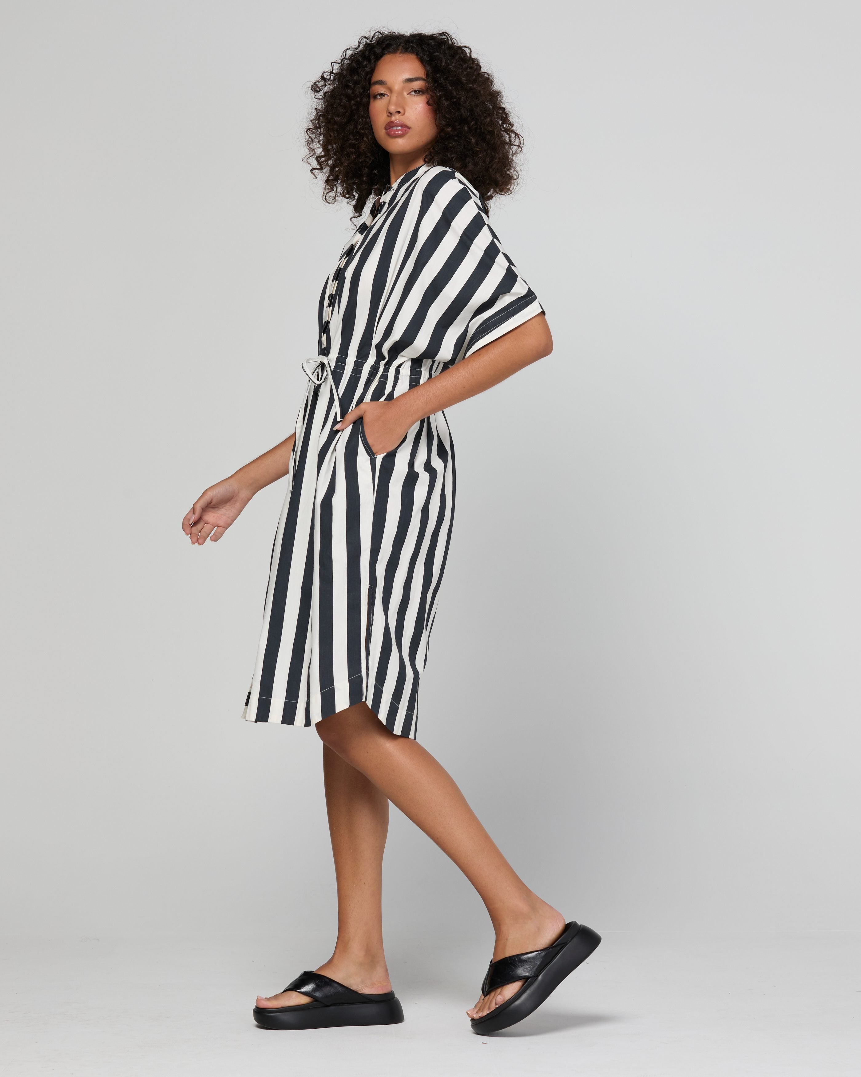Shiro Shirt Dress - Mono Stripe