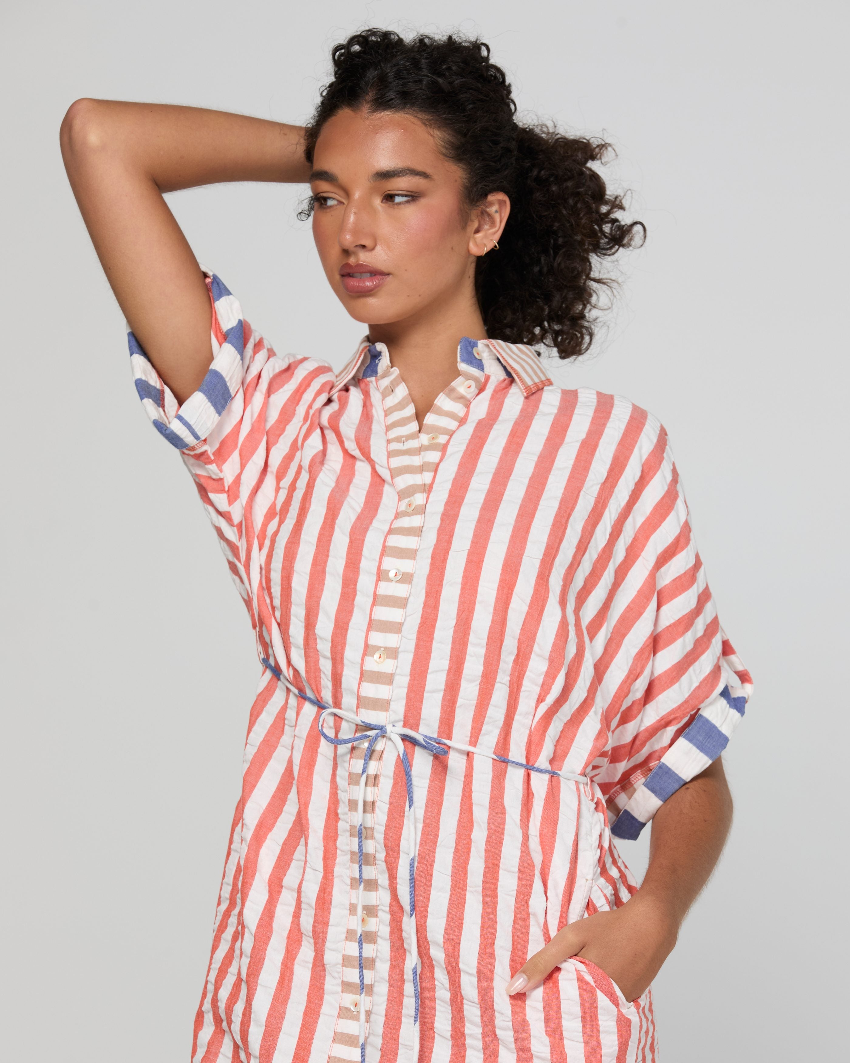 Maui Shirt Dress - Watermelon Stripe