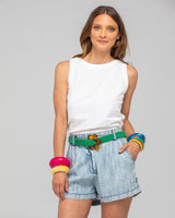 Flower Belt - Peacock Suede