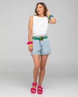 Flower Belt - Peacock Suede