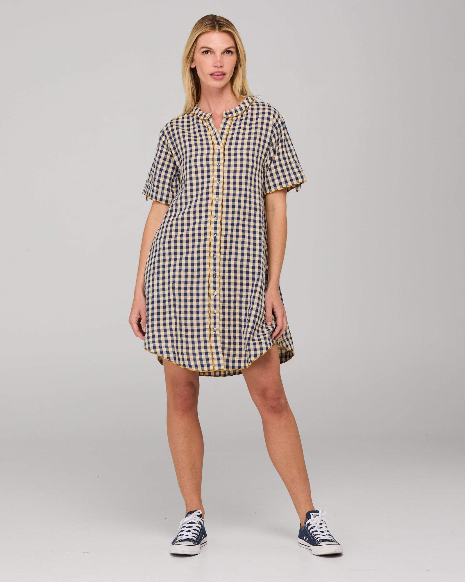 Josie Shirt Dress - Navy Spliced Seersucker