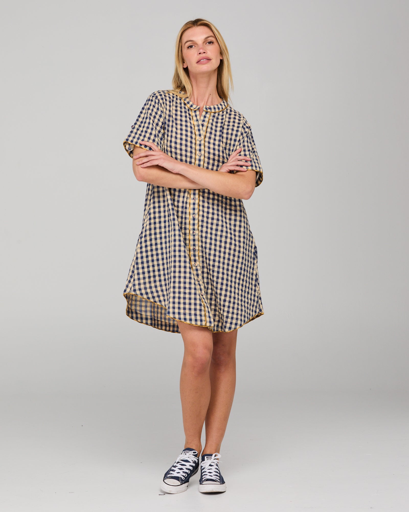 Josie Shirt Dress - Navy Spliced Seersucker