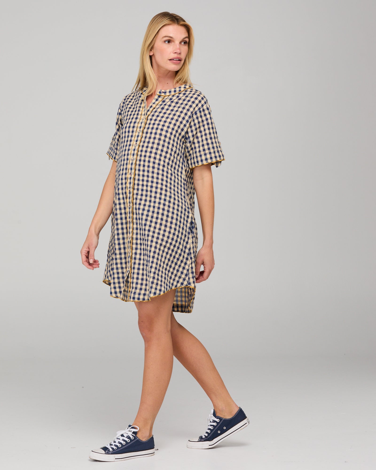 Josie Shirt Dress - Navy Spliced Seersucker