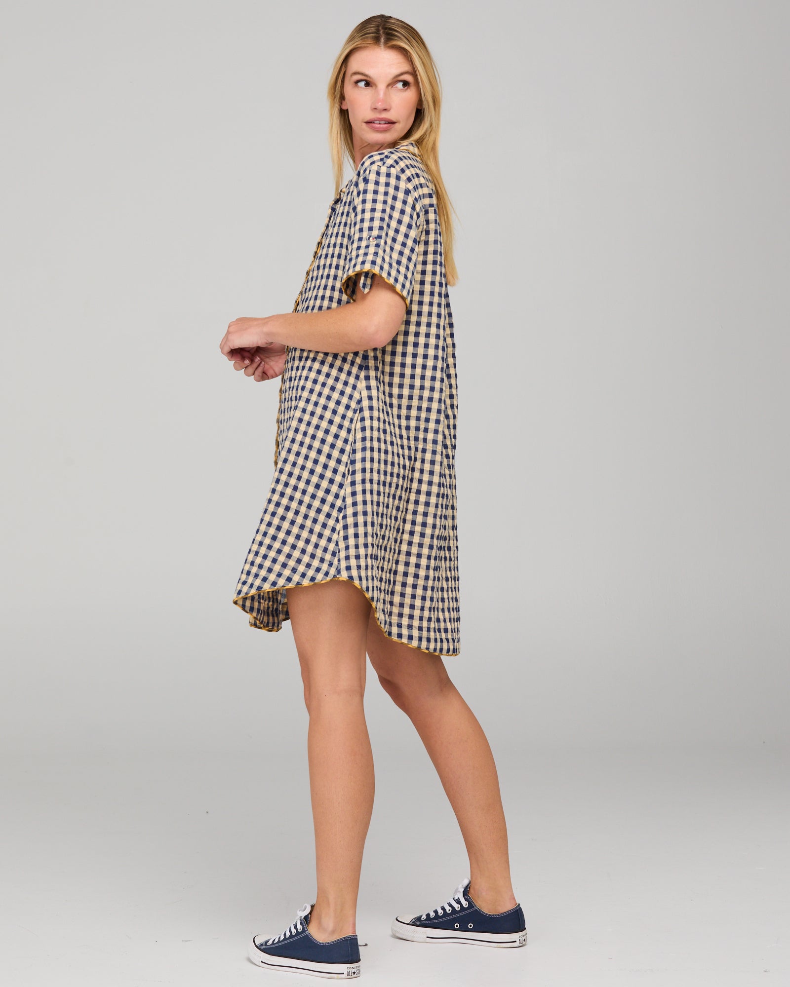 Josie Shirt Dress - Navy Spliced Seersucker