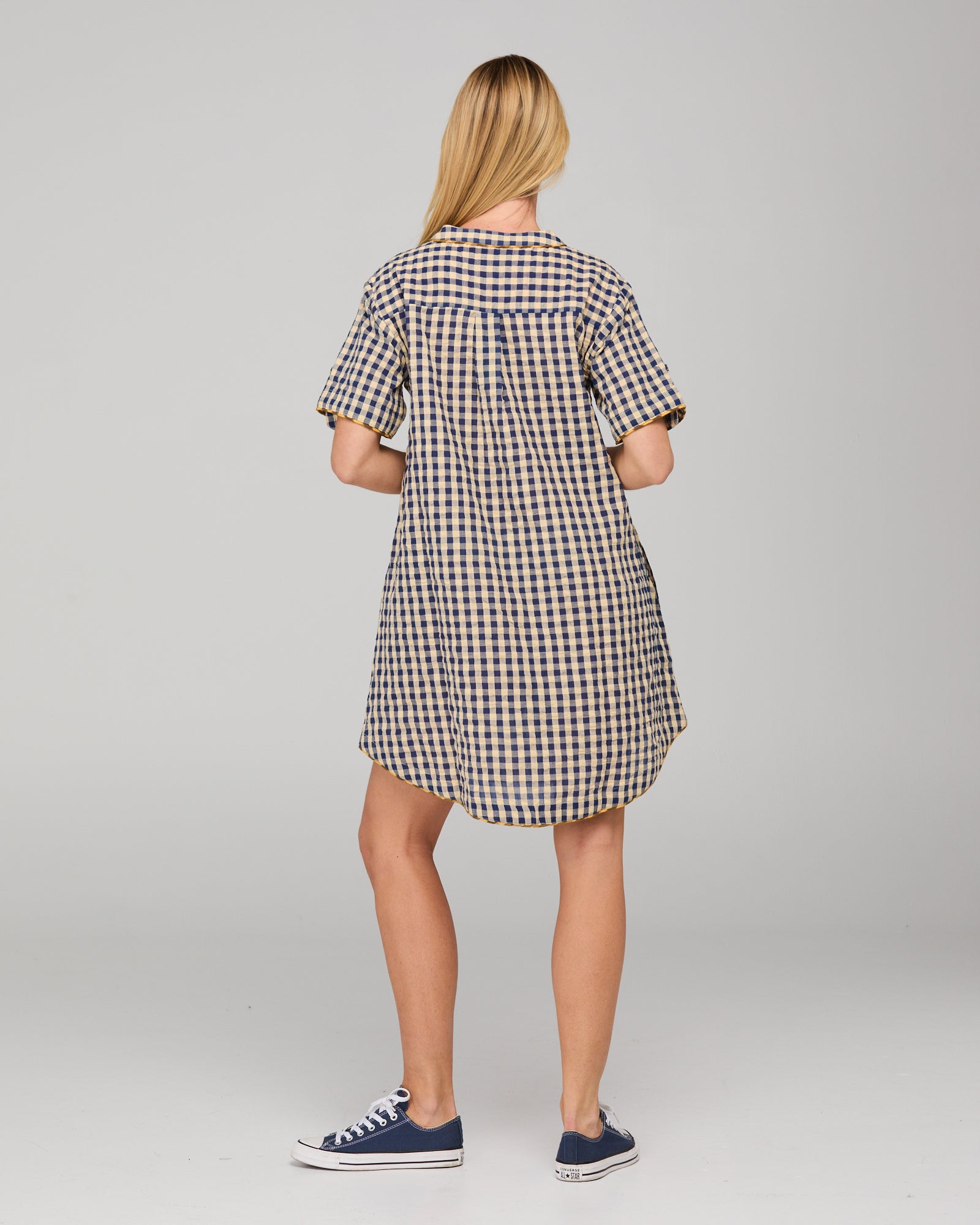 Josie Shirt Dress - Navy Spliced Seersucker
