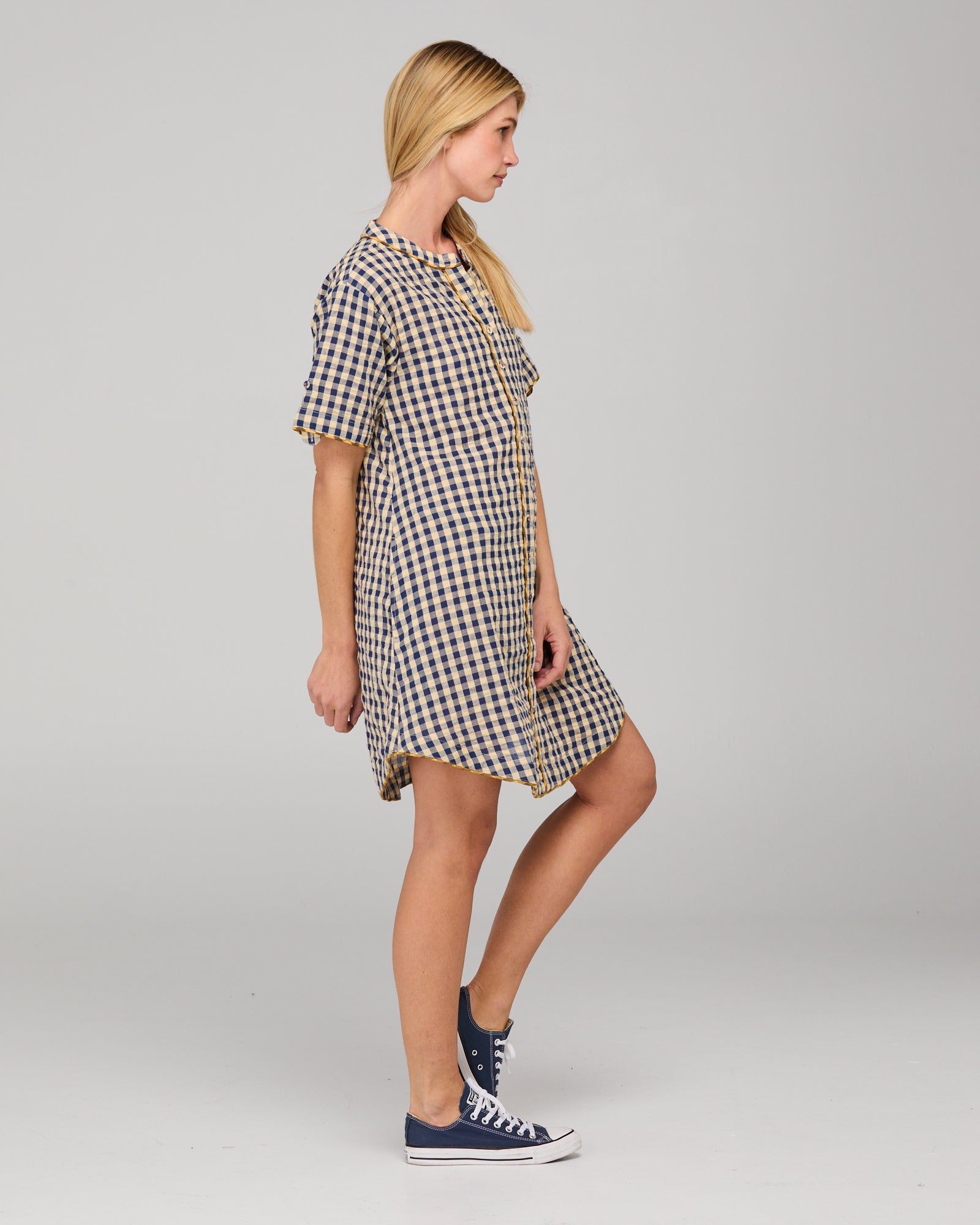 Josie Shirt Dress - Navy Spliced Seersucker