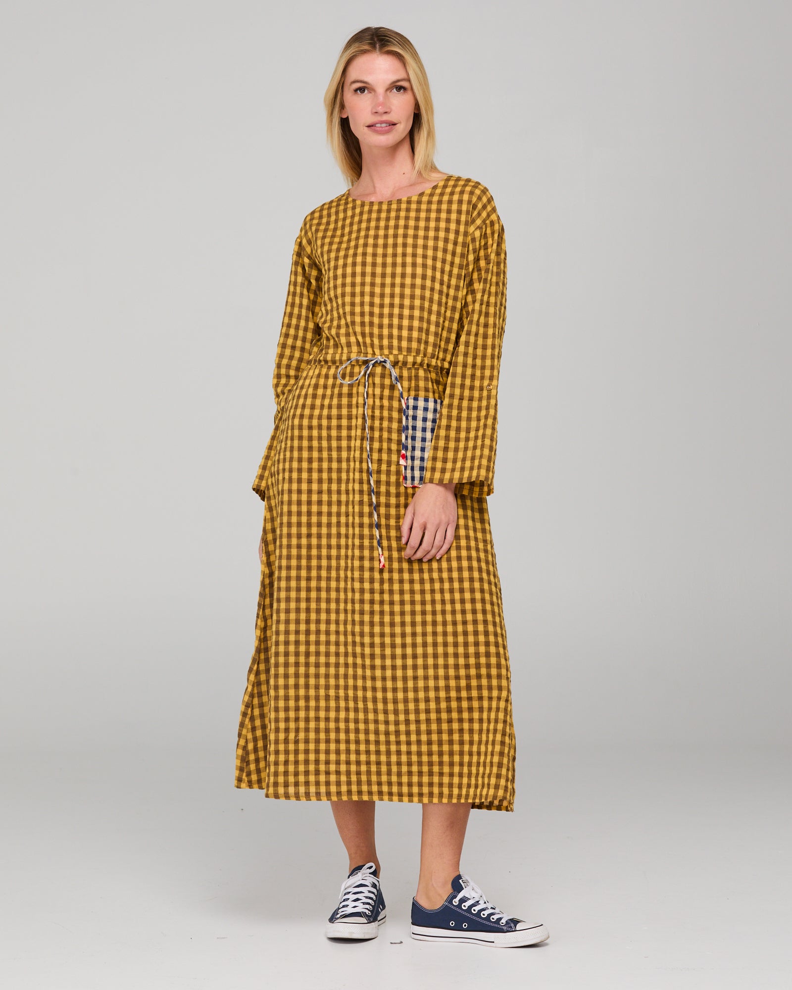 Akari Dress - Mustard Seersucker