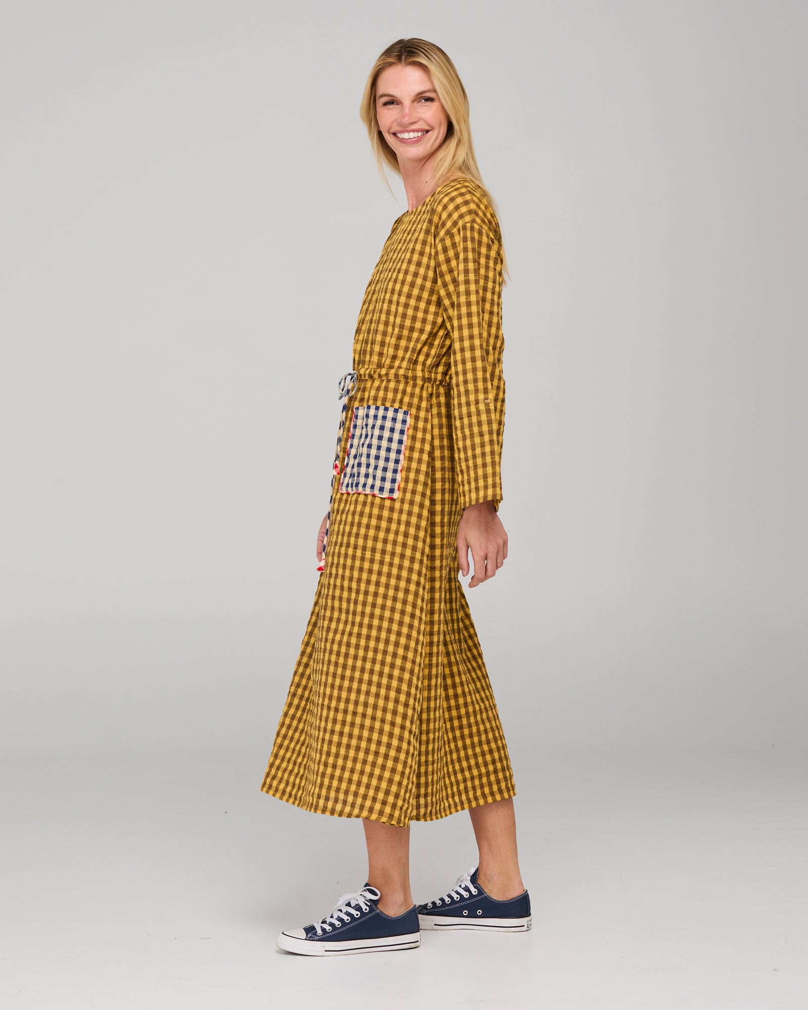 Akari Dress - Mustard Seersucker