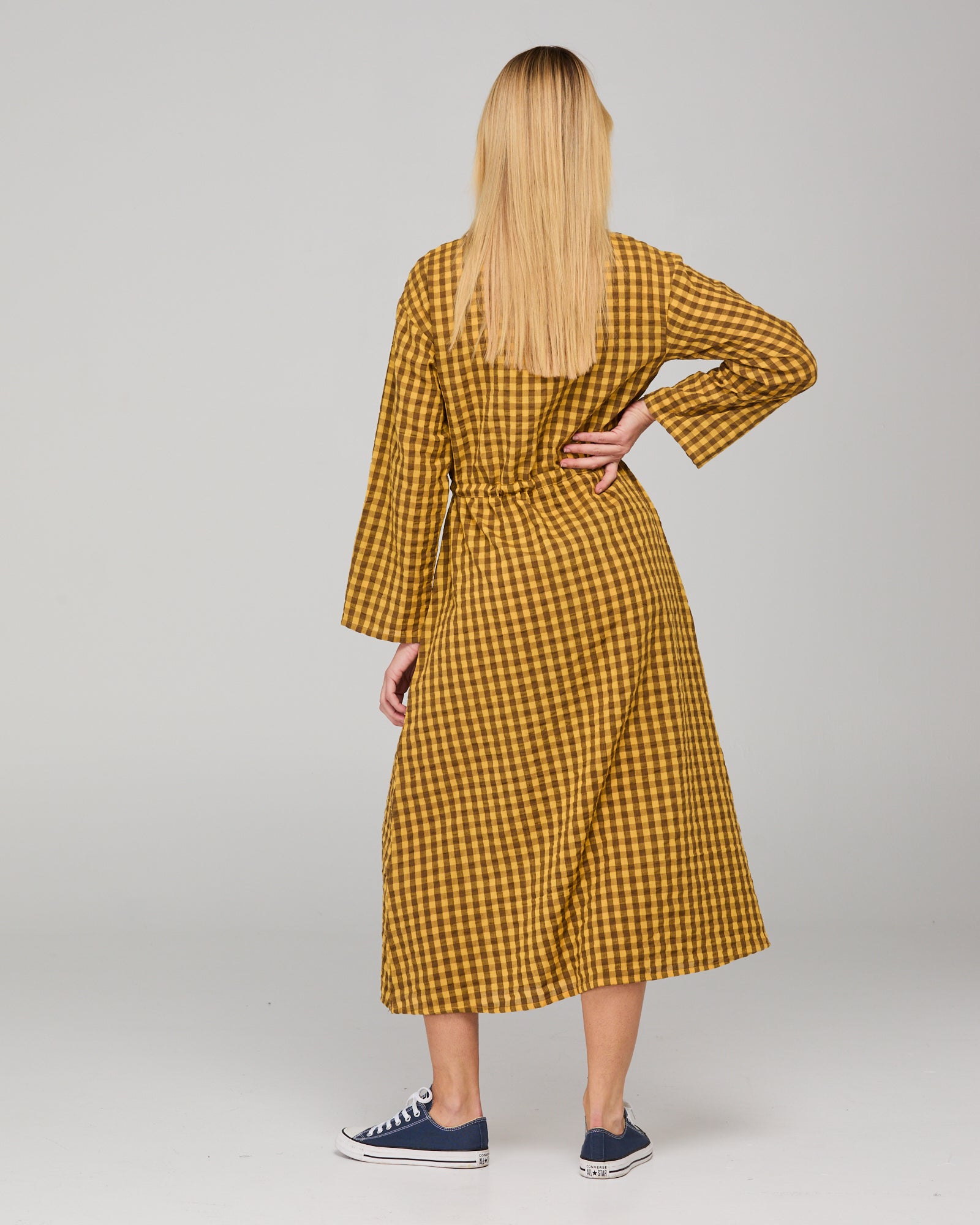 Akari Dress - Mustard Seersucker
