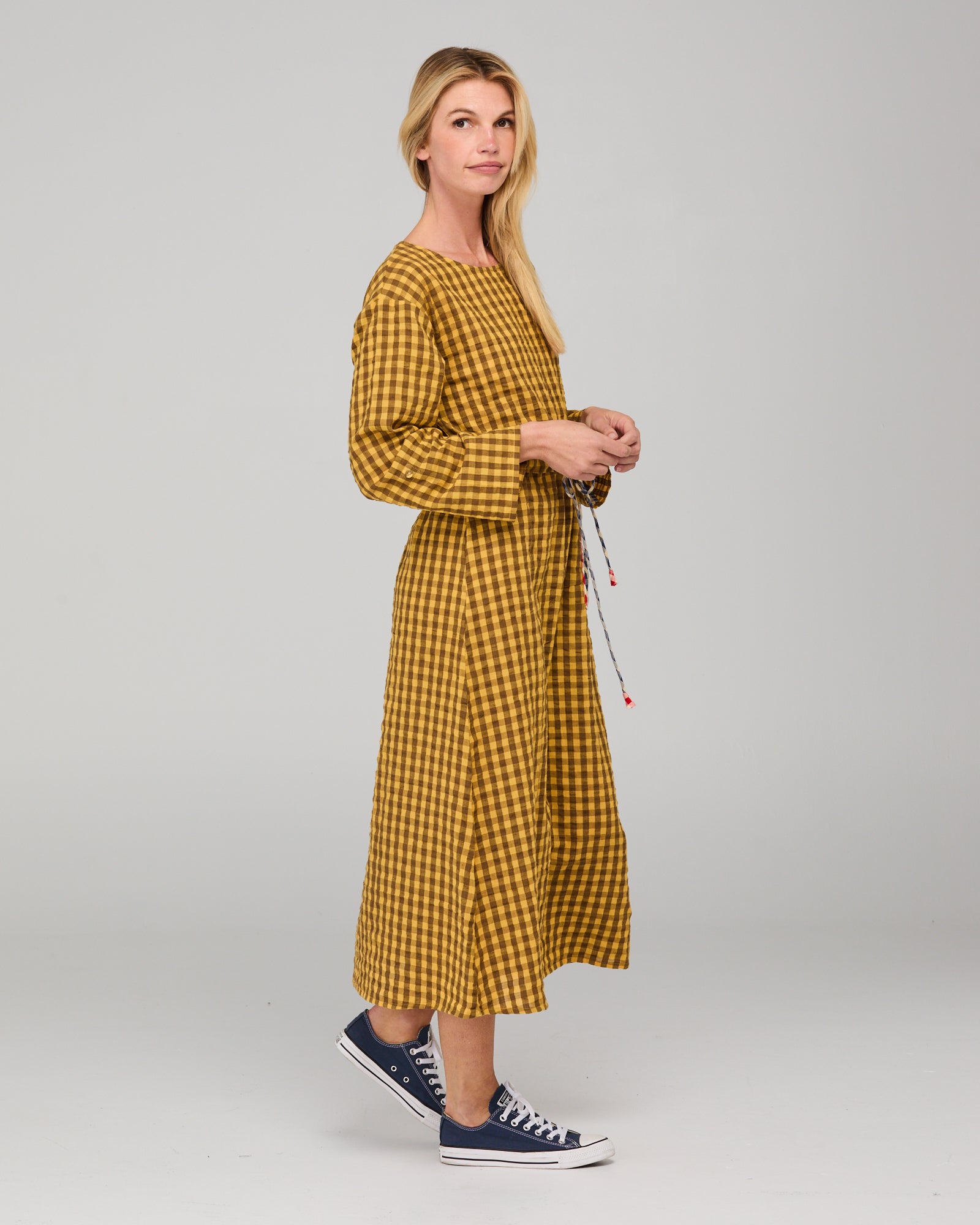 Akari Dress - Mustard Seersucker