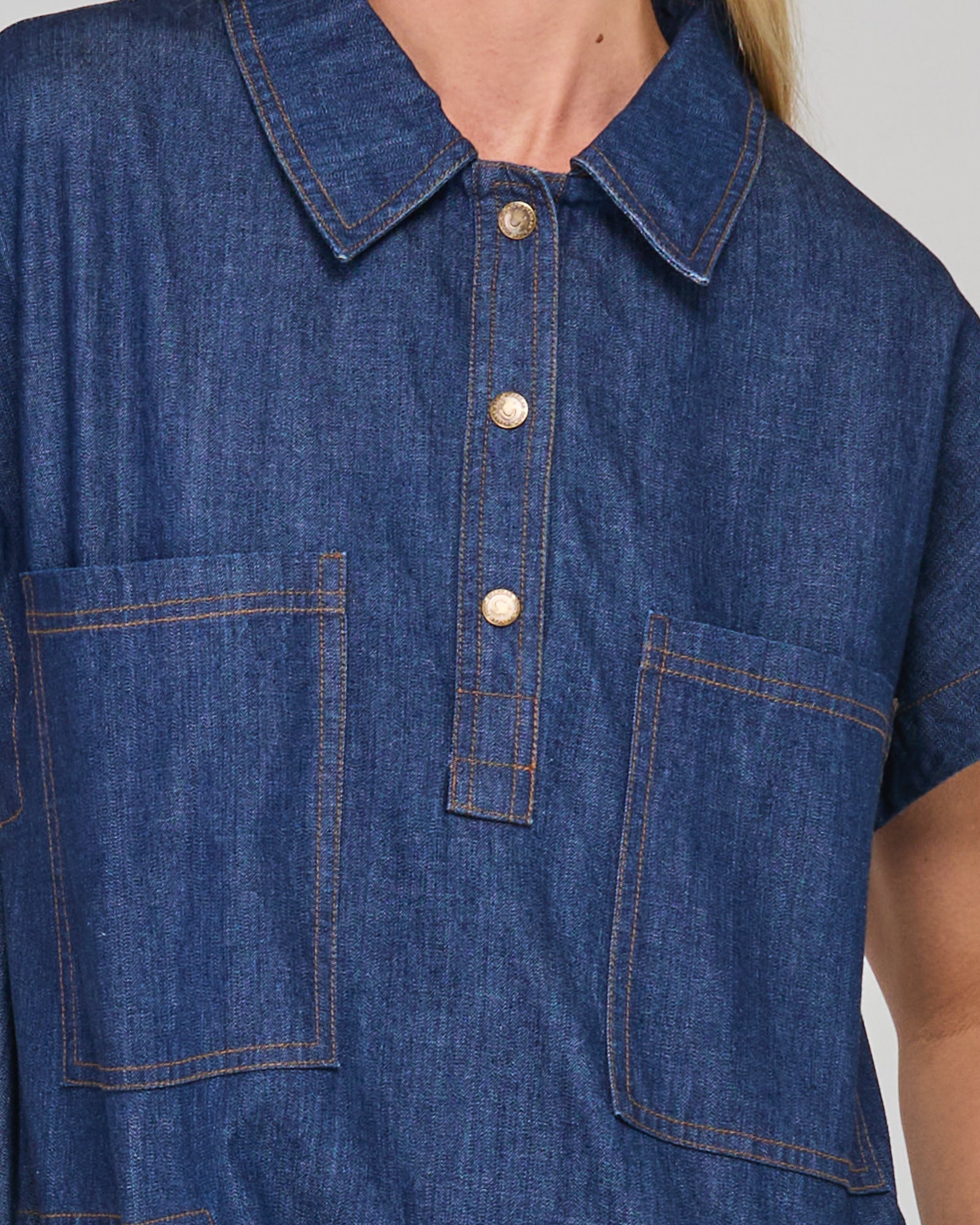 Fumiko Dress - Dark Denim Contrast Stitching