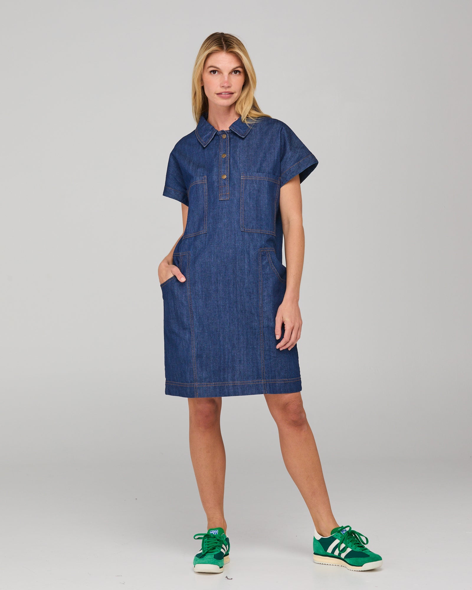 Fumiko Dress - Dark Denim Contrast Stitching