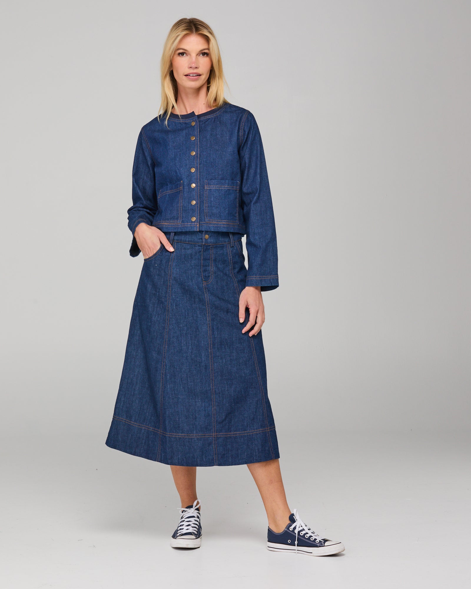 Fumiko Skirt - Dark Denim Contrast Stitching