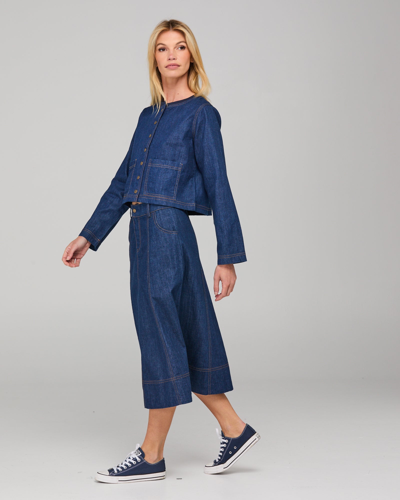 Fumiko Skirt - Dark Denim Contrast Stitching