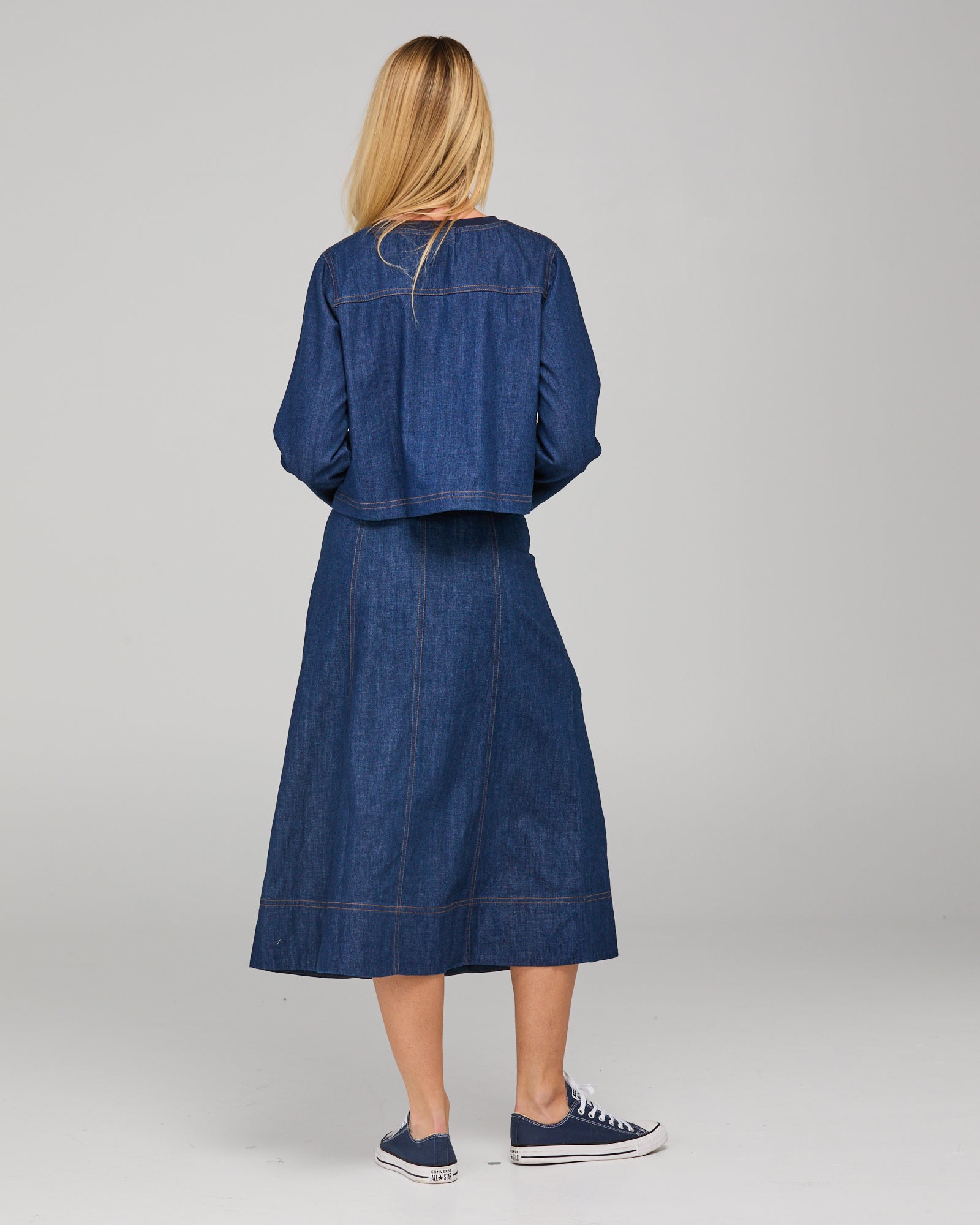 Fumiko Skirt - Dark Denim Contrast Stitching