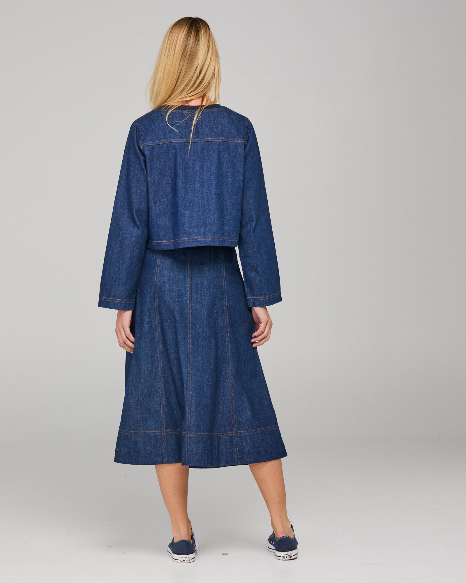 Fumiko Skirt - Dark Denim Contrast Stitching