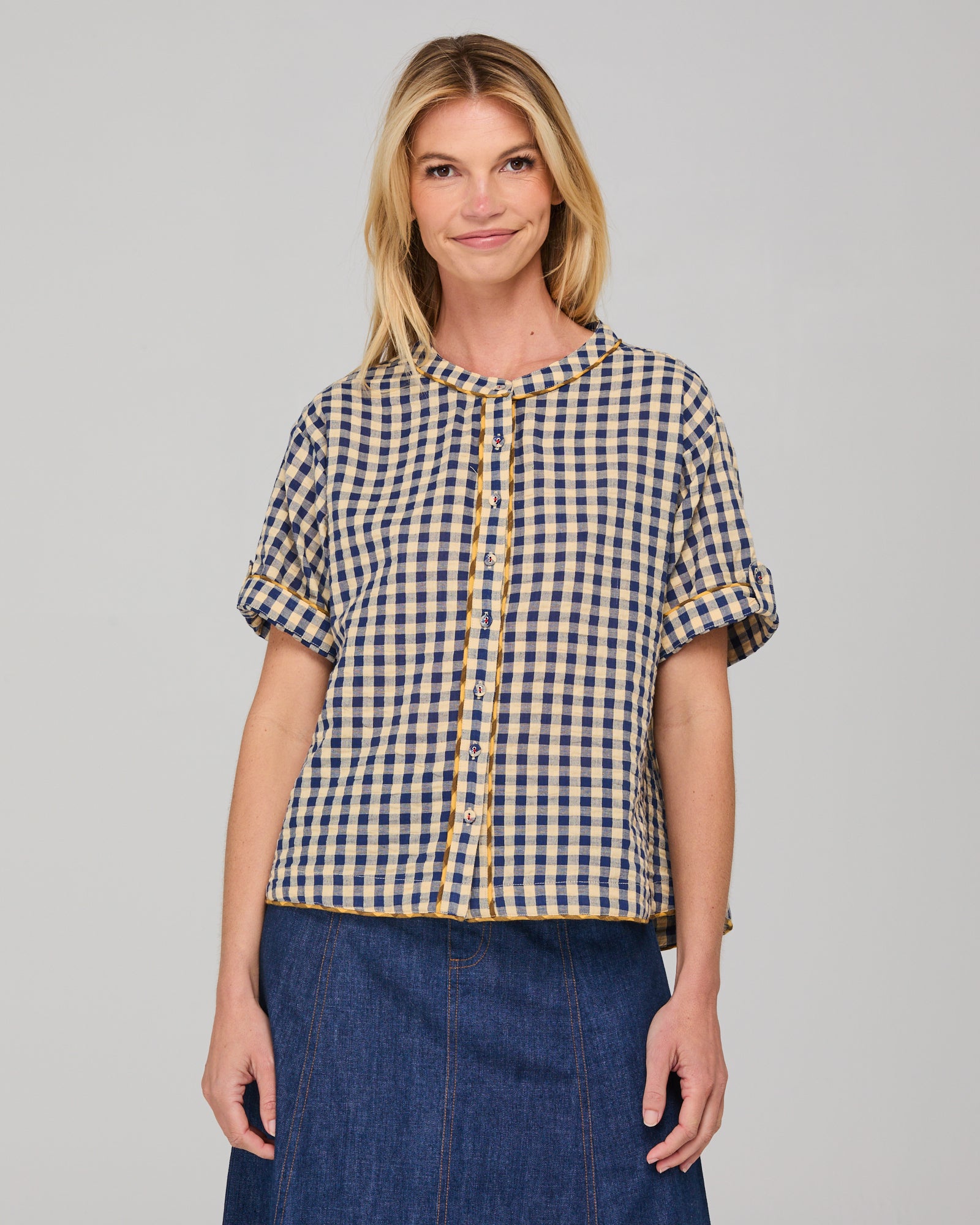 Josie Shirt - Navy Spliced Seersucker