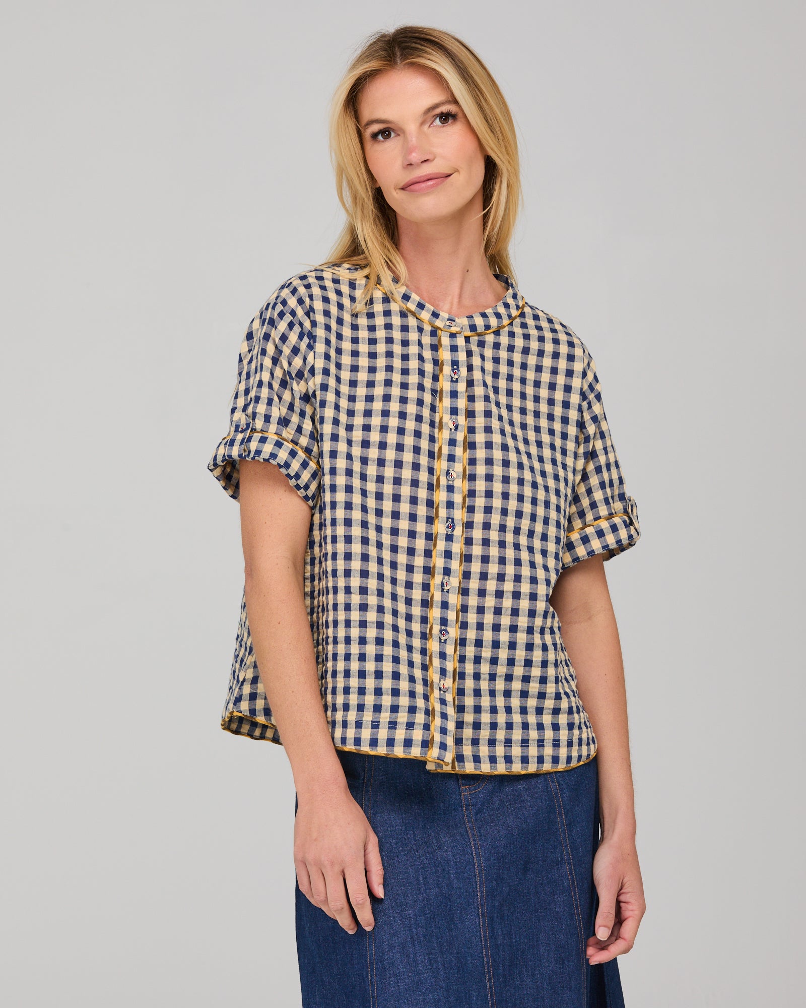 Josie Shirt - Navy Spliced Seersucker