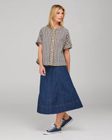 Fumiko Skirt - Dark Denim Contrast Stitching