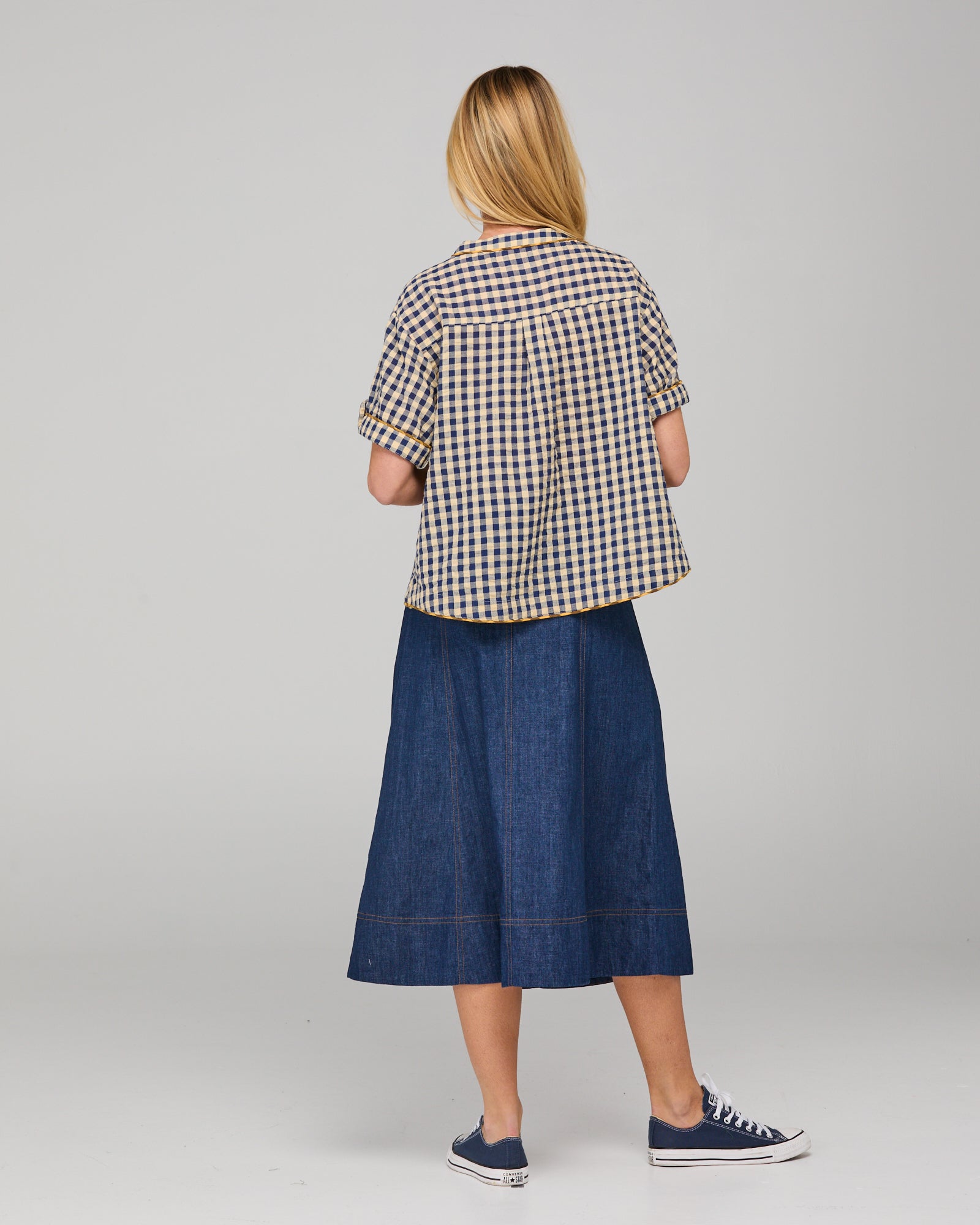 Fumiko Skirt - Dark Denim Contrast Stitching