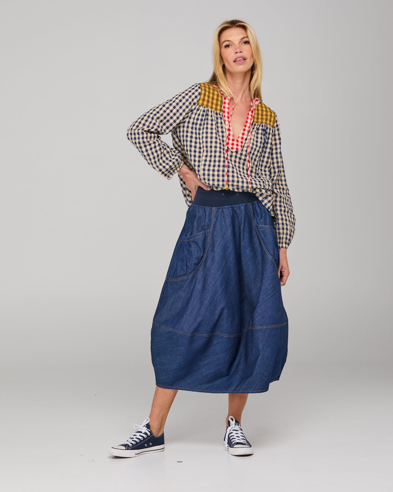 Guru Skirt - Dark Denim Contrast Stitching