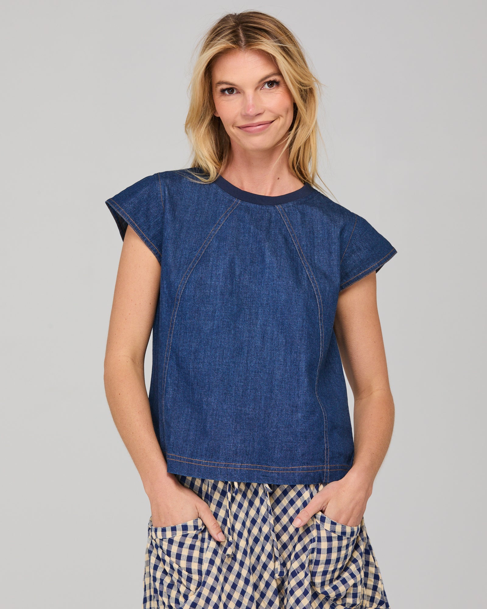 Leaf Top - Dark Denim Contrast Stitching