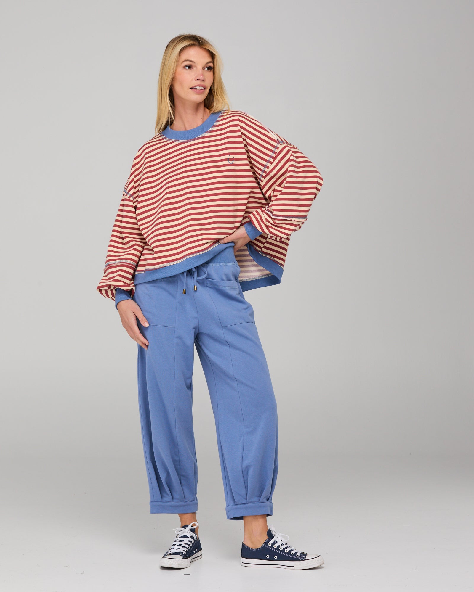 Guru Sweater - Washed Maroon Stripe