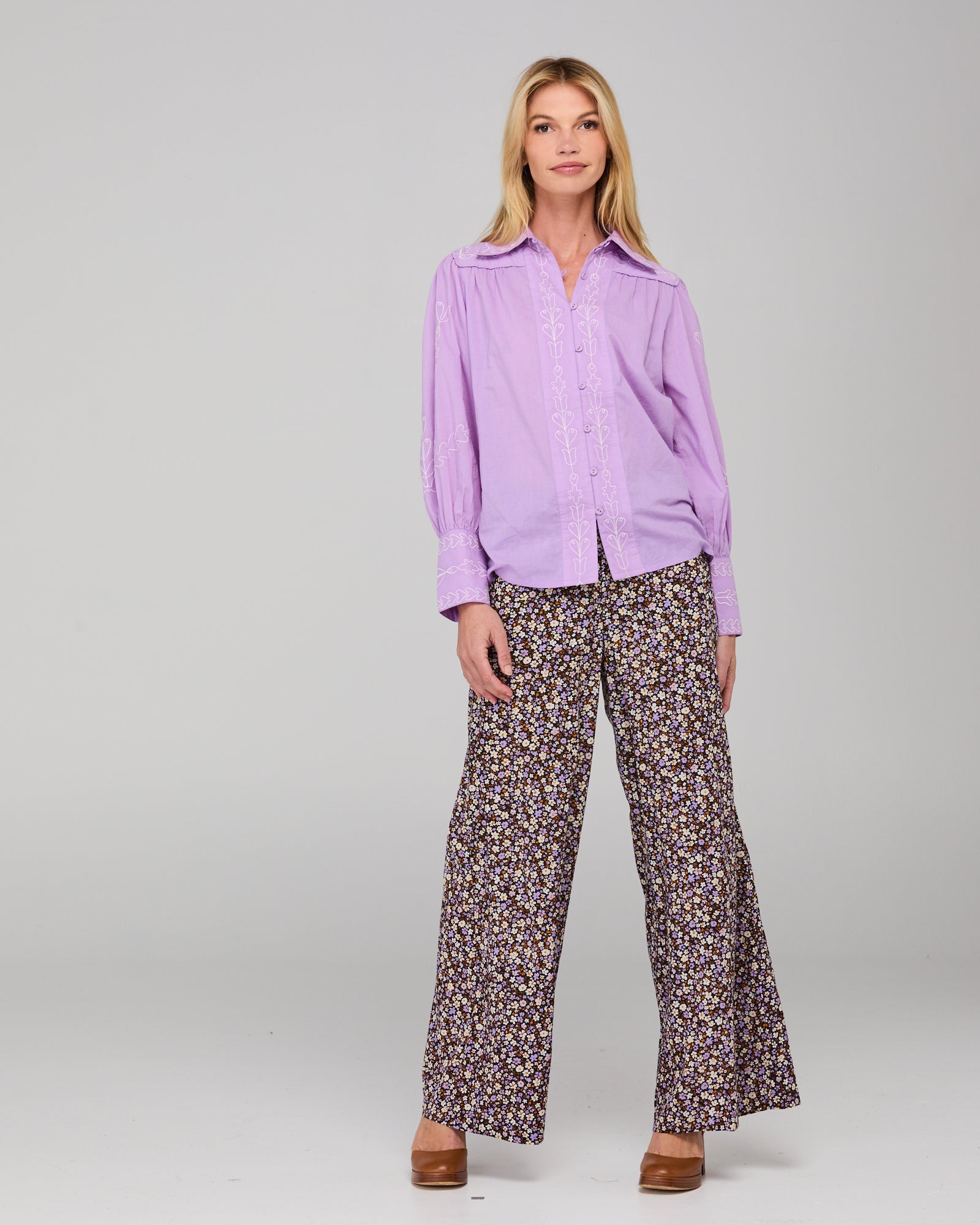 Yuna Shirt Embroidered  - Purple