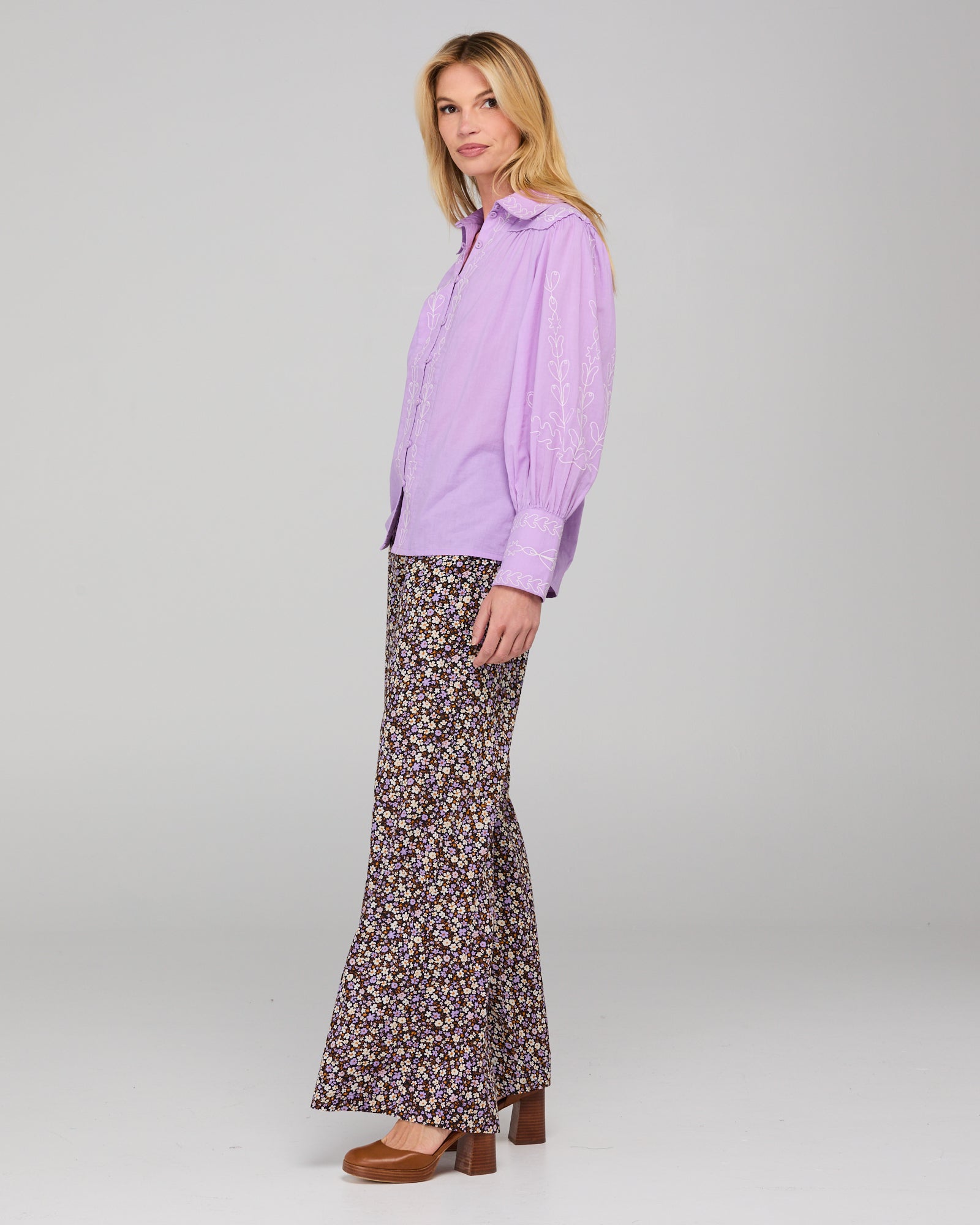 Yuna Shirt Embroidered  - Purple