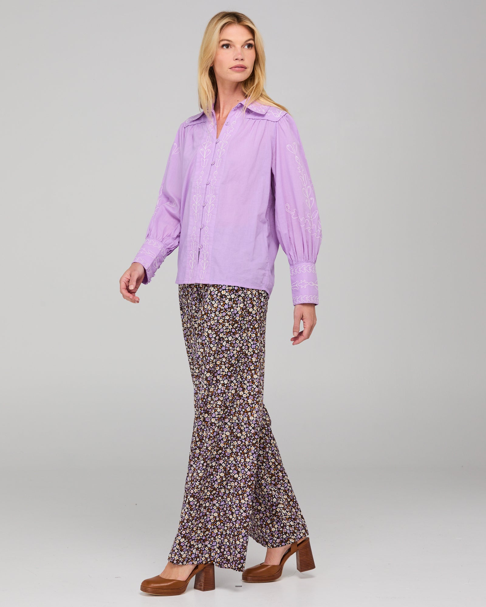 Yuna Shirt Embroidered  - Purple