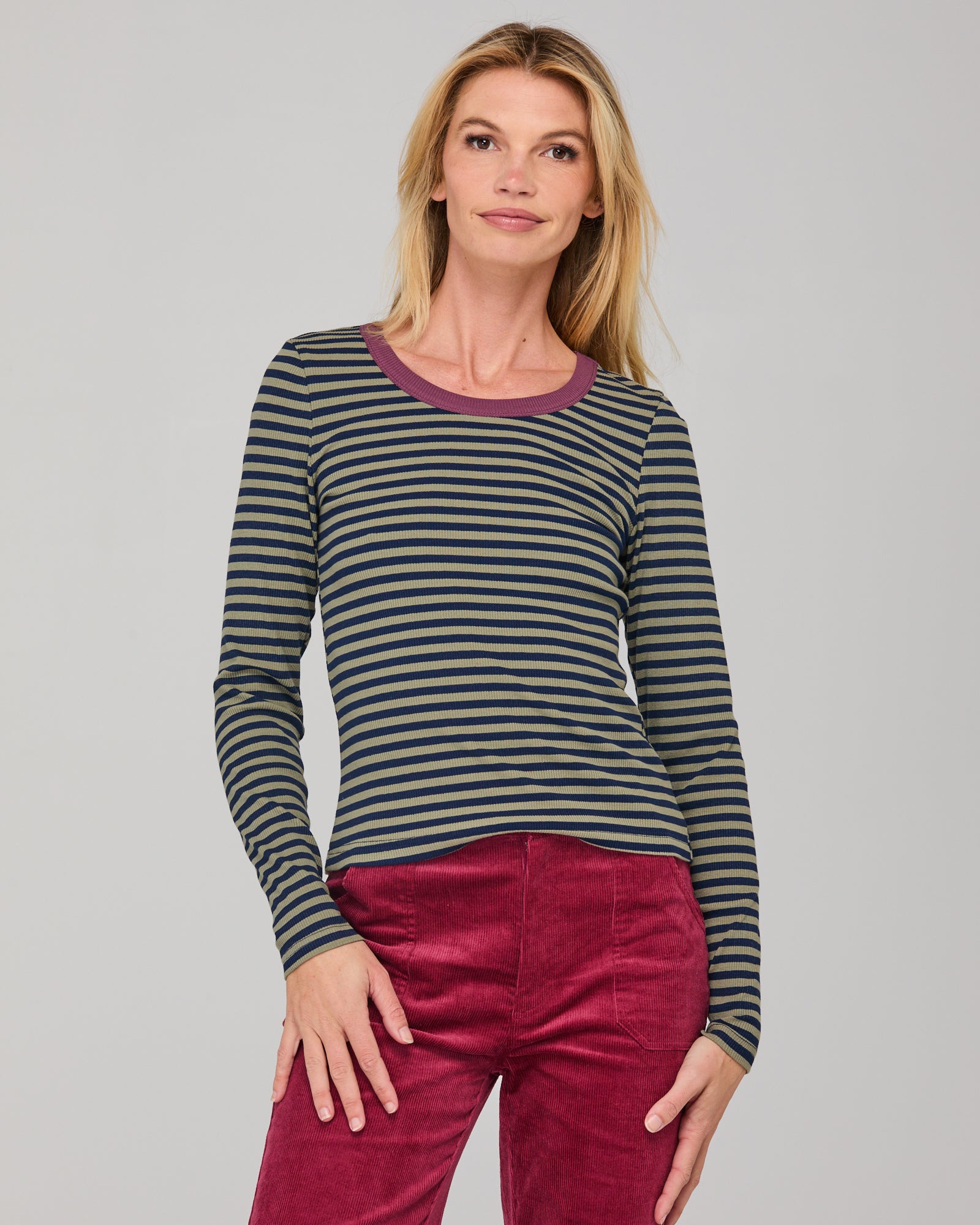 Bellissimo L/S Top -  Khaki/Navy Stripe