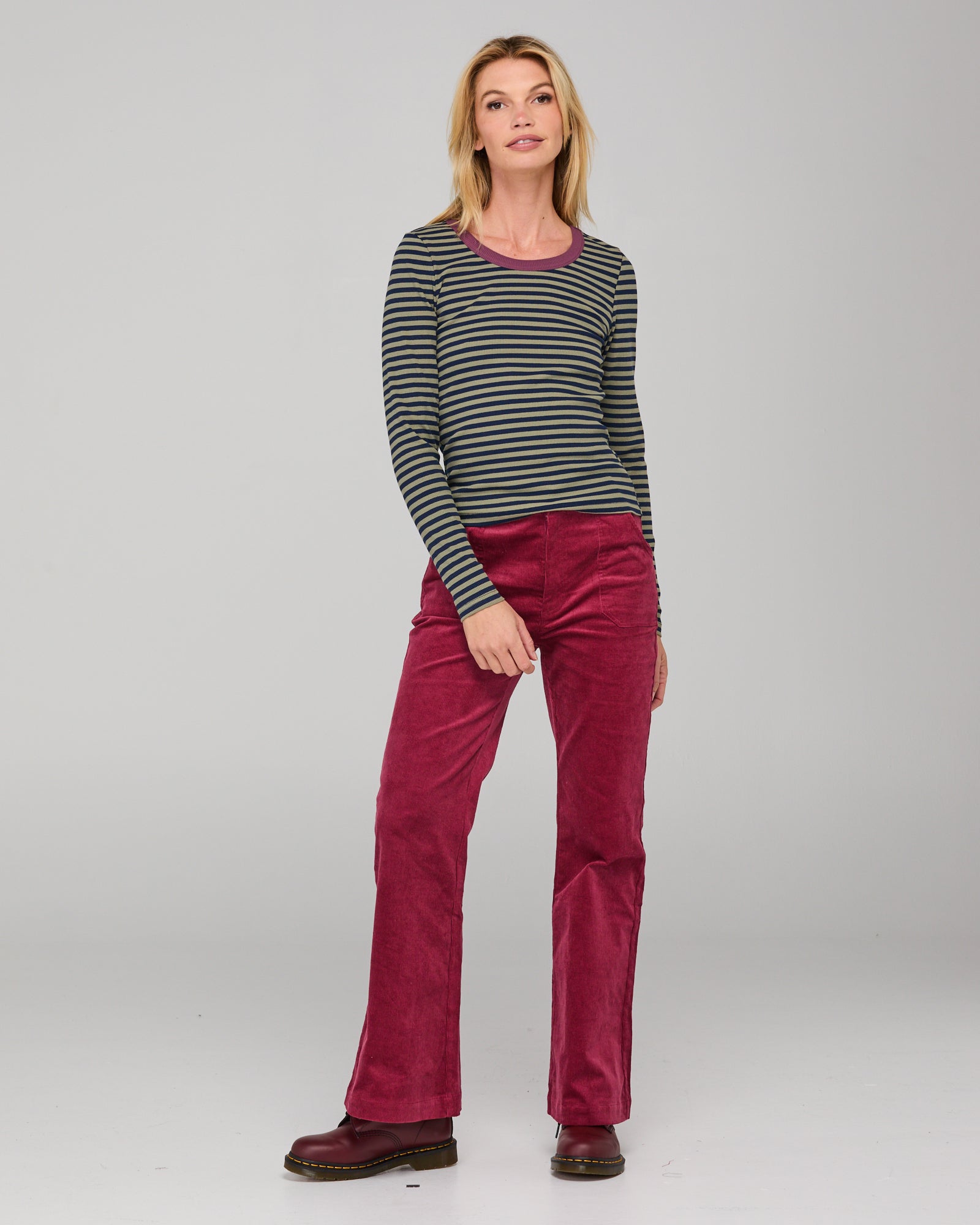 Bellissimo L/S Top -  Khaki/Navy Stripe