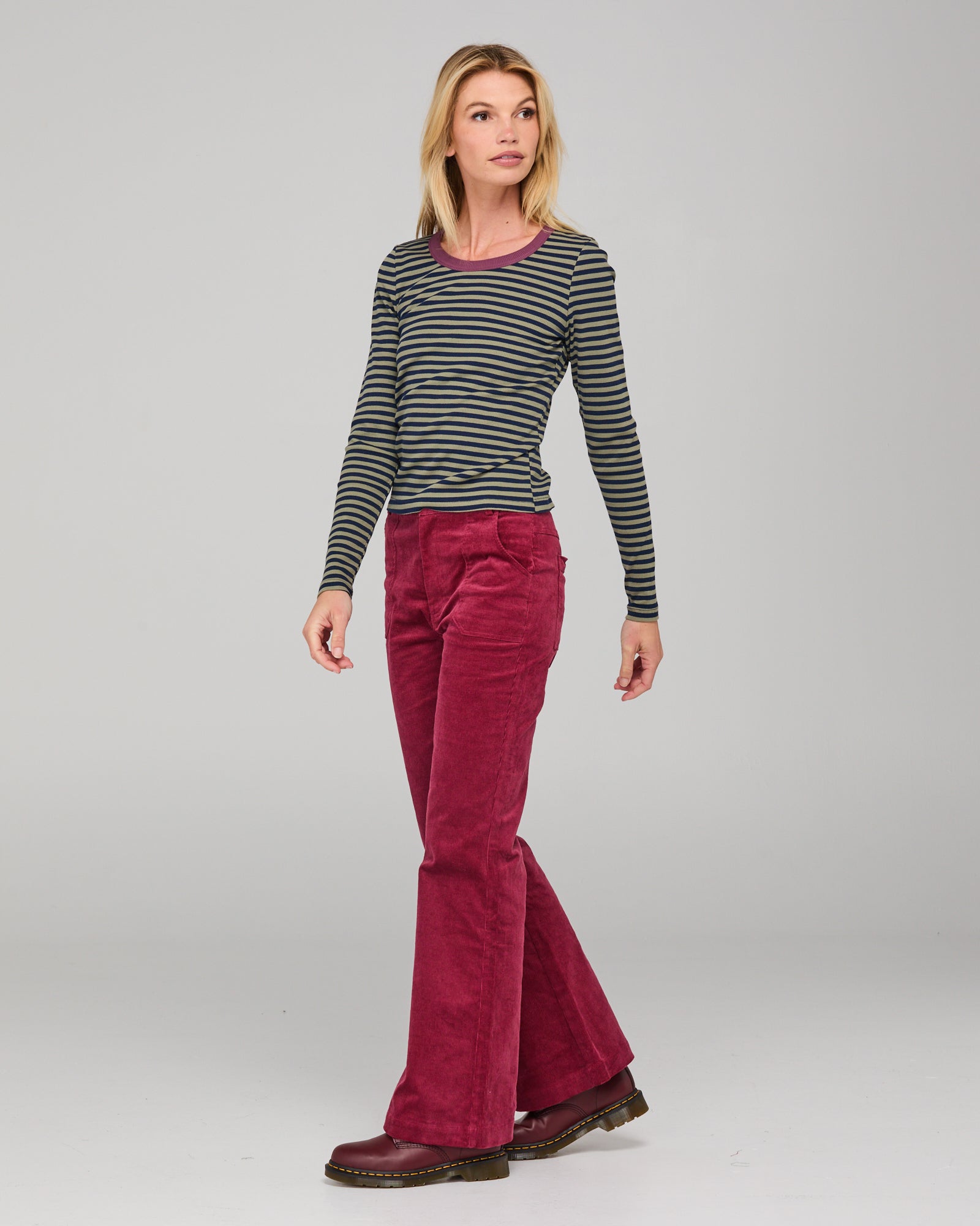 Bellissimo L/S Top -  Khaki/Navy Stripe