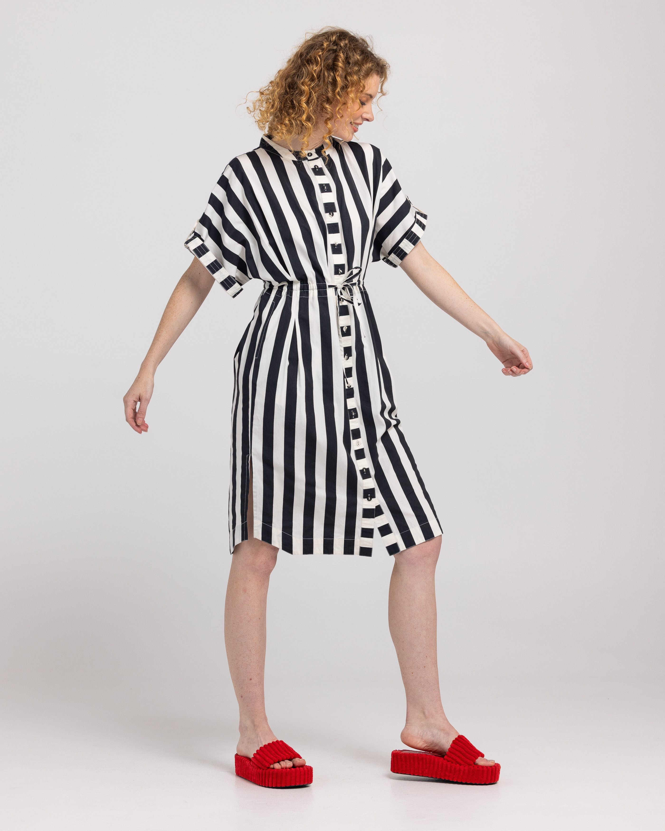 Shiro Shirt Dress - Mono Stripe