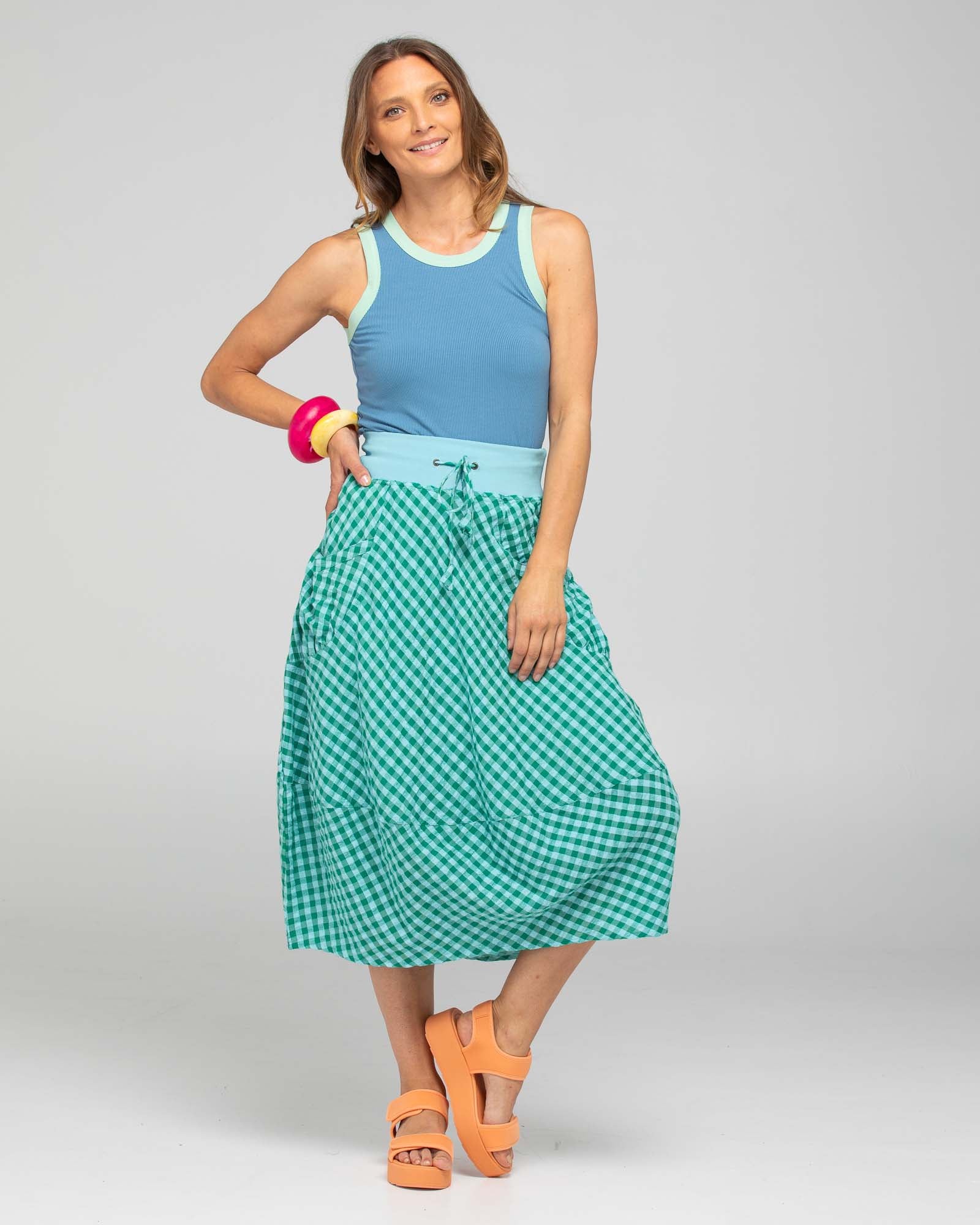 Guru Skirt - Green Seersucker