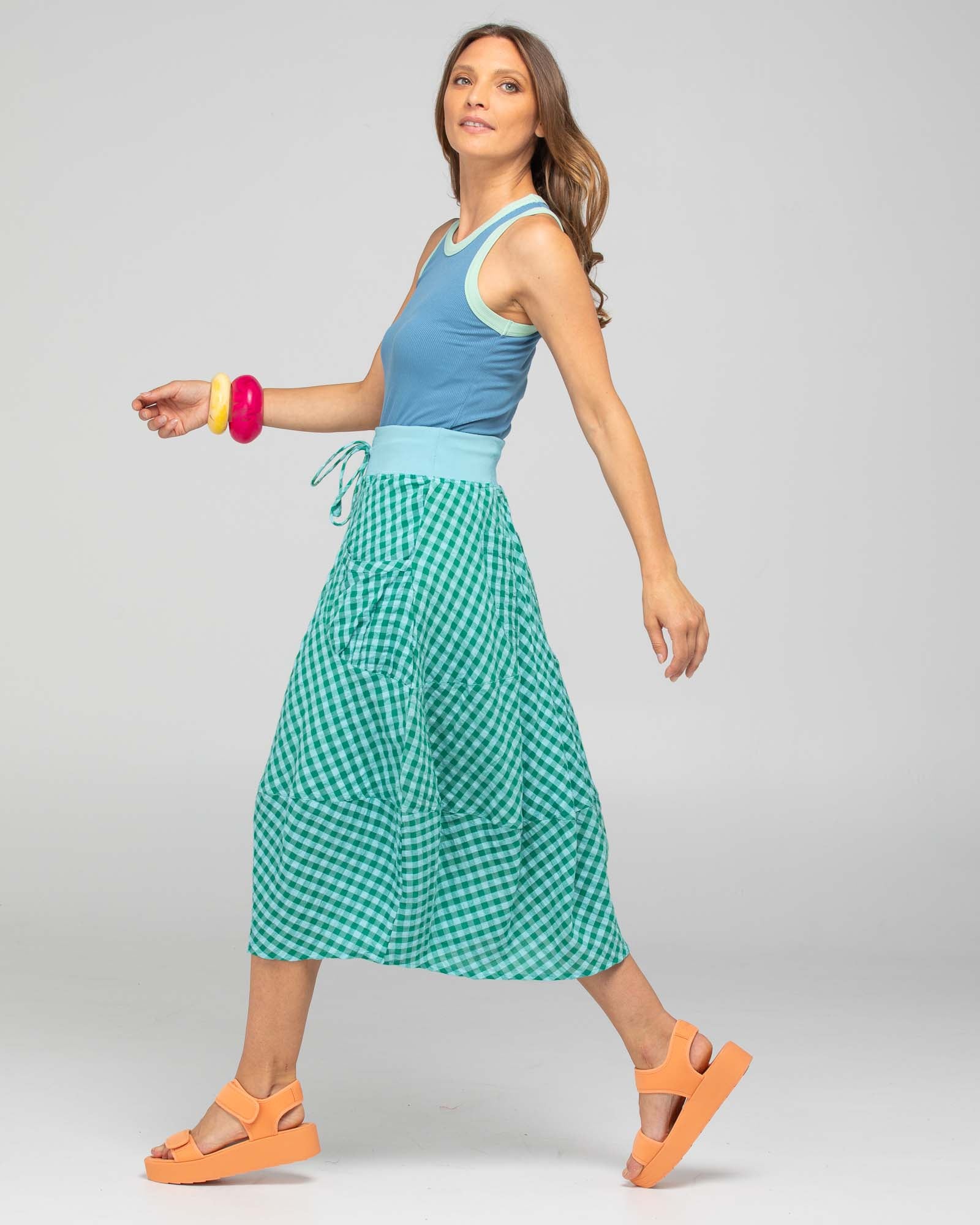 Guru Skirt - Green Seersucker